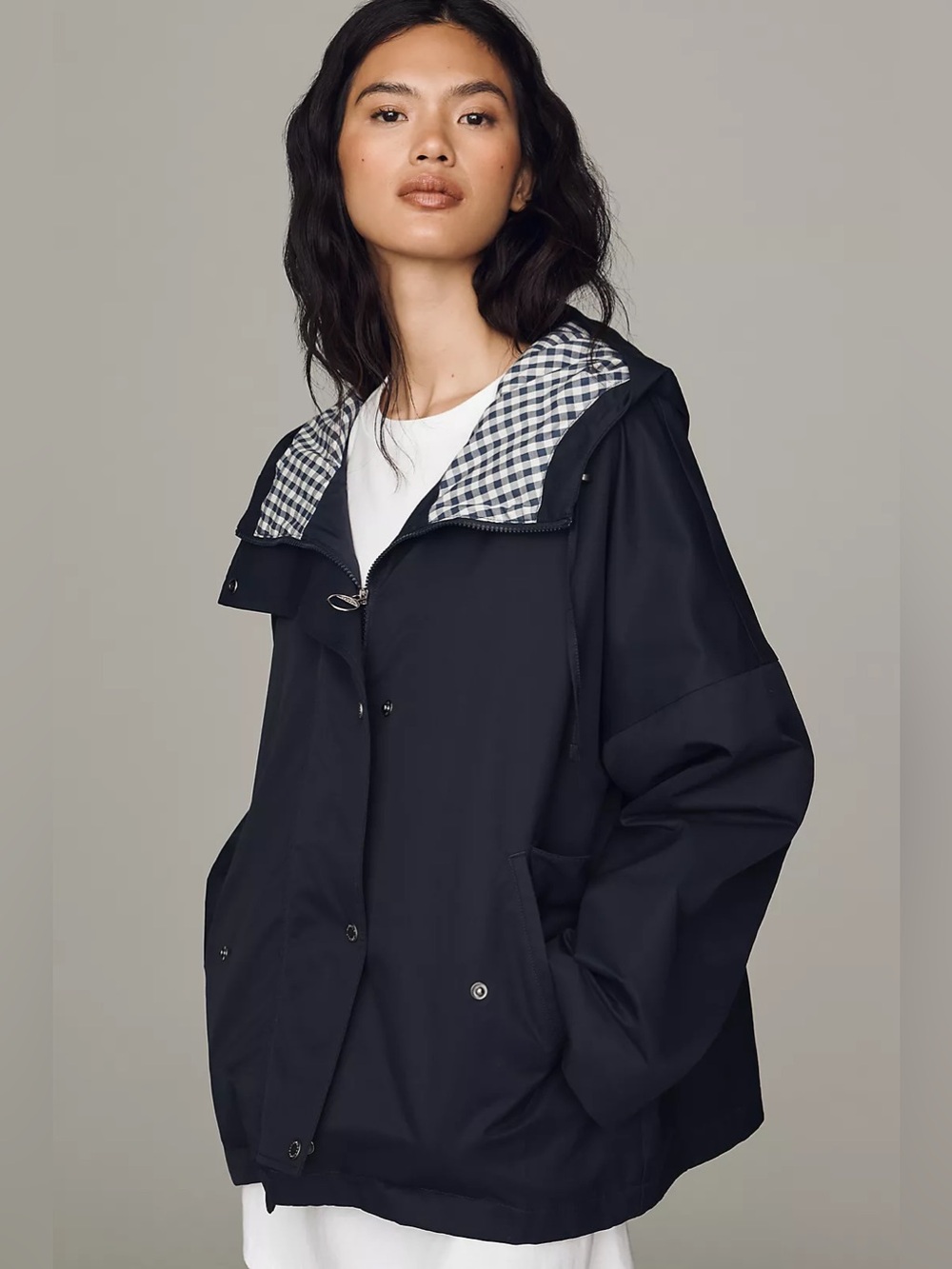 Barbour Kingswood Showerproof Hooded Jacket Dark Navy/Navy Gingham Size 4